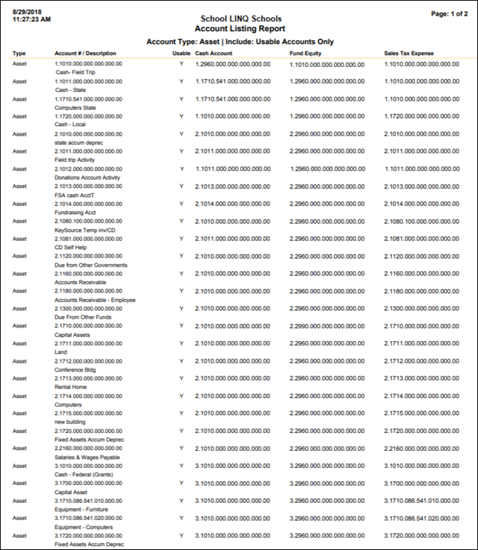 sample account listing report